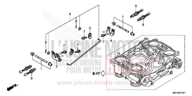 CORPS DE PAPILLON (PIECES CONSTITUTIVES) de VFR800X "Crossrunner" MAT BULLET SILVER (NH389) 2012